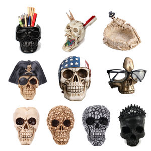 कस्टम आकार राल खोपड़ी सिर शिल्प मूर्ति सजावट, दिन के मृत हेलोवीन Polyresin खोपड़ी कलम धारक चश्मा/फोन धारक - Product Image 2