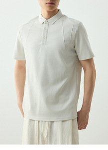 <span class=keywords><strong>เสื้อโปโล</strong></span>ผู้ชายทรงปกติ ผ้าคอตตอนปิเก้ 220GSM สีงาช้าง แต่งแถบเย็บแนวเฉียง รับทำโลโก้ OEM - Product Image 3
