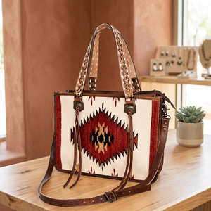Sac fourre-tout western en cuir véritable tressé à la main pour femme, sac à bandoulière tendance avec fermeture éclair supérieure en toile - Product Image 3