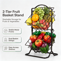 Panier à fruits autoportant à 2 niveaux en métal, grands paniers pour le rangement des fruits et des collations dans la cuisine