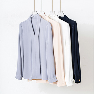 Women's Professional White Long Sleeve Shirt Satin Fabric Work Wear Solid Color Simple Design - Product Image 2