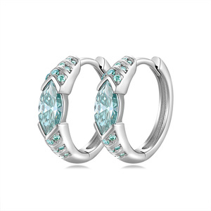 Pendientes <span class=keywords><strong>de</strong></span> Plata <span class=keywords><strong>de</strong></span> Ley 925 al por Mayor, Chapados en <span class=keywords><strong>Oro</strong></span> <span class=keywords><strong>de</strong></span> 18K, con Moissanita Azul Corte Marquesa, Brillantes, Unisex - Product Image 5
