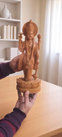 Statue de Vishnu en bois artisanale de 6 pouces, polie, style antique, figurine religieuse pour la décoration de la maison, du temple et les cadeaux