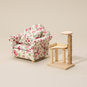 1:12 Mini rascador de bolsillo en miniatura para el hogar y el gato con estante de almacenamiento DIY casa de muñecas de juguete de madera para jugar y exhibir alimentos - Product Image 3