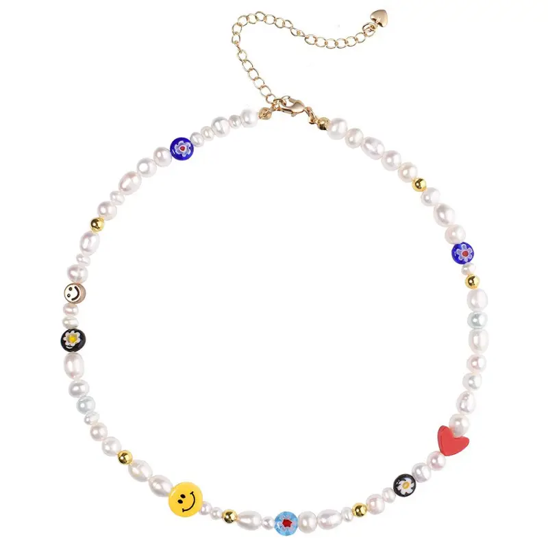 Natural Freshwater Pearl "Fun Flirty" Beaded Choker Necklace Handmade Summer Boho Jewlery Gifts for Women Teen Girls