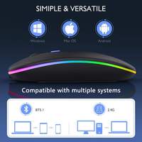 Ratón Inalámbrico Bluetooth Recargable con Retroiluminación LED, Modo Dual BT 5.0+ 2.4GHz, Silencioso y Delgado, para Computadora Portátil, Apple MacBook
