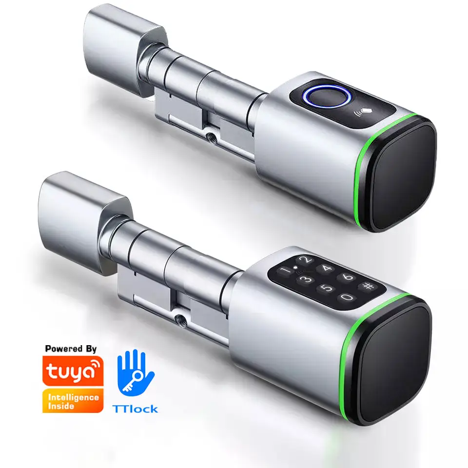 Silindir Tuya ip65 akıllı kilit silindir avrupa Tuya veya TTlock App anahtarsız akıllı kilit silindir ile parmak izi