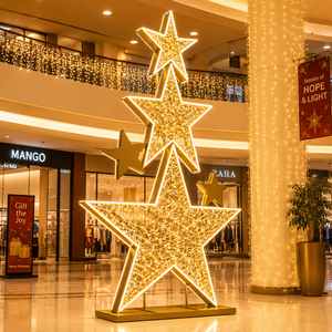 CE UL Lumière décorative extérieure pour centre commercial et place publique, motif étoile 3D empilable IP65 lumineux pour la décoration de festivals - Product Image 1