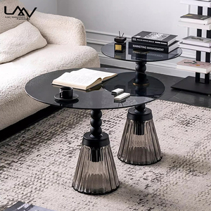 Villa de luxe moderne et légère pour salon table basse en verre vert ensemble de meubles table basse ronde pour hôtel - Product Image 4