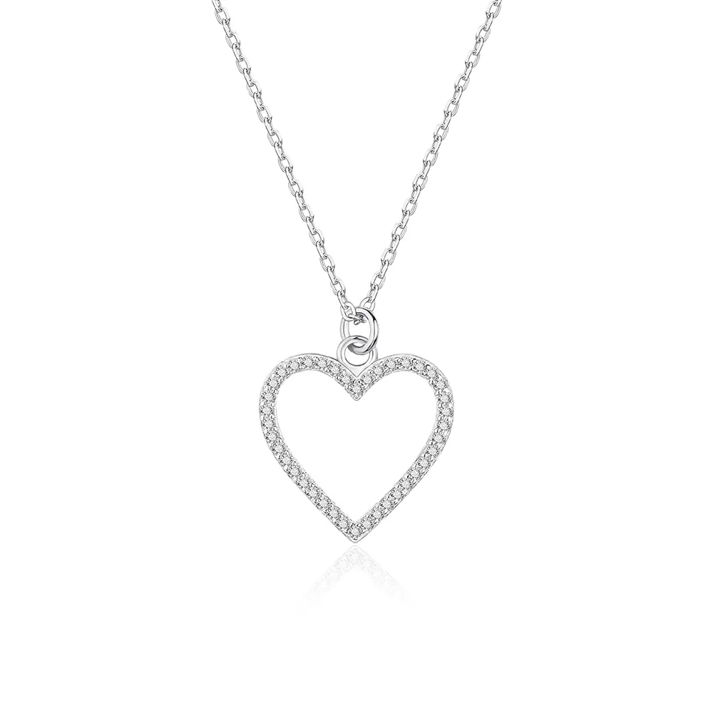 925 Sterling Silver Cubic Zirconia Open Heart Pendant Necklace Cz Heart Tarnish Free Jewelry Gold Plated Heart Necklace Women