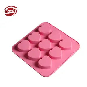 Bakest-Molde de jabón de silicona personalizado, color rosa, 9 cavidades, forma de corazón, cuadrado, Mooncake, Pan, venta al por mayor