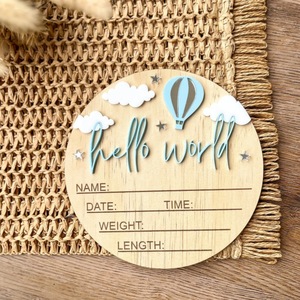 Ornement mural en <span class=keywords><strong>bois</strong></span> personnalisable pour chambre de bébé : Statistiques de naissance, nom, date, poids et longueur – Décoration artisanale pour chambre d'enfant - Product Image 1