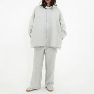 Completo Modesto a Tinta Unita per Donne Musulmane, Casual Autunnale, Elegante, Vestibilità Ampia, Traspirante, in Spandex/Cotone, <span class=keywords><strong>Giacca</strong></span> <span class=keywords><strong>e</strong></span> Pantaloni con Tasche, Comodo - Product Image 1