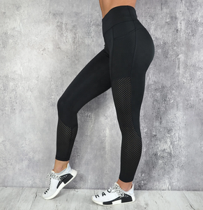 Women's Private Label Elastic Waist Fitness Pants Gym <strong>Leggings</strong> <strong>with</strong> <strong>Mesh</strong> Phone Pockets - Product Image 5