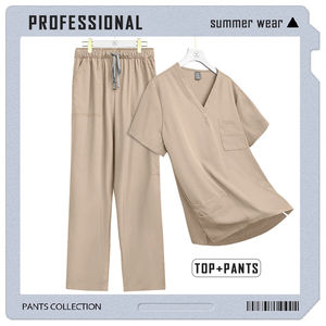 Pantalones rectos transpirables con cuello en V y bolsillo superior, ropa de trabajo de laboratorio para Hospital, accesorios OEM, conjunto médico de verano para hombres y mujeres - Product Image 3