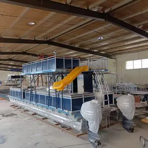 34ft Offre Spéciale Aluminium Ponton Party Barge Double Pont Ponton Bateau Familial Avec Toboggan