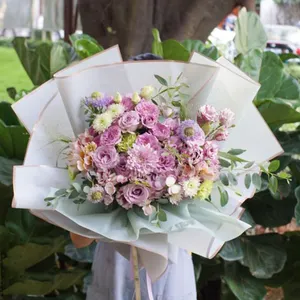 Impresión en caliente de 20 hojas/bolsa, papel de envoltura de flores con borde dorado, papel de floristería impermeable, película de envoltura de plástico para flores