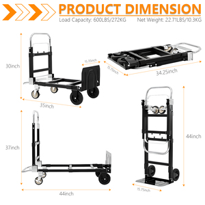 Carrello Convertibile 2-in-1 con Capacità di 272kg, Design Pieghevole per Facile Conservazione e Trasporto di Bagagli e Scatole - Product Image 3