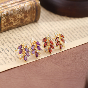 Dainty 2.5*5mm Marquise cut Garnet Brushed Leaf Stud <b>Earrings</b> Amethyst 925 Silver Gold Plated Anti Tarnish Jewelry for Women - Product Image 2