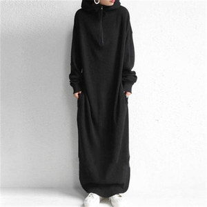 Meilleure vente Sweat-shirt rétro décontracté à manches longues <span class=keywords><strong>Zipp</strong></span> up Robe à capuche surdimensionnée pour femme - Product Image 1