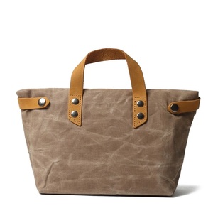 New Design Women Vintage <strong>Medium</strong> Tote Bags Waxed Waterproof Canvas Leather Laptop <strong>Handbag</strong> - Product Image 2