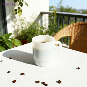 Tazas de Vidrio de Colores de 350 ml, Lindas Tazas de Café de Vidrio, Logotipo y Empaque Personalizados, Taza de Vidrio Apilable con Asa - Product Image 6