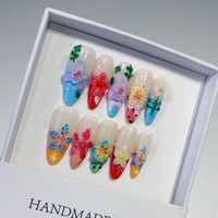 TSZS Meilleures ventes 10 pièces Faux ongles à presser floraux 3D faits main, forme amande moyenne, réutilisables, de luxe, pour manucure DIY et nail art
