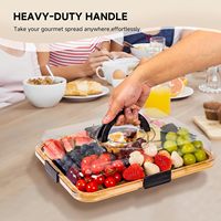 Plateau à charcuterie portable avec couvercle, plateau à fromages et en-cas |   Planche en bambou, couvercle à fermeture sécurisée, face de préparation réversible, poignée intégrée