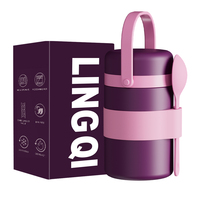 Tasse à soupe portable en acier inoxydable isotherme avec poignée, réutilisable, pour le stockage des aliments, pot à petit-déjeuner avec couvercle, 300-500 ml, 12-24h