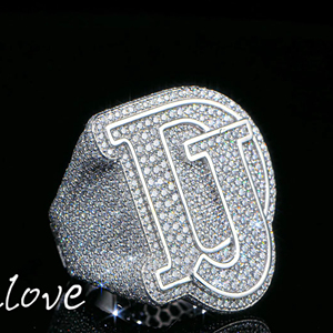 Bagues pour hommes personnalisées style Hip Hop avec initiales, or 10K-24K et diamants <span class=keywords><strong>de</strong></span> laboratoire, collection <span class=keywords><strong>de</strong></span> bijoux <span class=keywords><strong>de</strong></span> <span class=keywords><strong>mariage</strong></span> <span class=keywords><strong>de</strong></span> luxe - Product Image 2