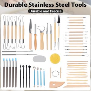 57 יחידות סט כלי פיסול וגילוף מחימר עץ למתחילים ולמומחים - עבודות יד אמנותיות לילדים לבית הספר - צהוב - Product Image 2