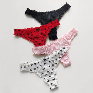 Tanga de cintura baja sexy para mujer 2025, talla grande, de alta elasticidad, transpirable, de malla con volantes y lazo, de punto, de elastano/nailon - Product Image 4