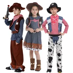 Traje de cowboy para meninos e meninas, presente de aniversário e dia das bruxas traje ocidental para meninos e meninas HCBC-046