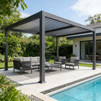 Pergola en aluminium d'extérieur 4x6m, motorisée, rétractable, anti-UV, avec toit à lamelles réglables, imperméable, pour piscine, bar, barbecue