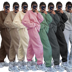 Sonbahar kış kadın uzun eşofman uzun kollu o-boyun kazak üst + İpli uzun koşu pantolonları iki parçalı Set - Product Image 1