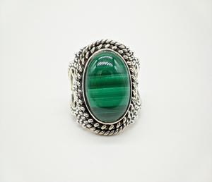 Bague en malachite verte naturelle pour hommes et femmes, faite à la main, ajustable, bijoux de mode, vente en gros - Product Image 1