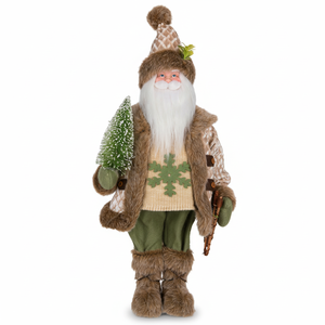Green Snowflake Knit Santa Claus Doll Woodland Noel Figure with Wooden Sled for Cabin <b>Xmas</b> Decor - Product Image 2