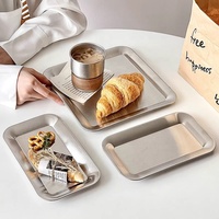 Qualité Argent Plaques En Acier Inoxydable Carré Rectangle Barbecue Dessert Cuisson Pain Plateau De Service