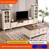 Meuble TV et Table Basse Modernes en Bois Massif avec Fonction de Rangement pour Appartement Compact, Tiroirs Verticaux, Mobilier de Salon