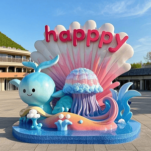 Sculpture en fibre de verre de banc en forme de coquillage de dauphin de dessin animé, thème sous-marin, méduse, crabe, statue de paysage extérieur pour parc d'attractions - Product Image 3