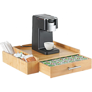 36 Capacity Bamboo Nespresso Coffee Tea and Espresso Pods Capsule Holder Storage Organizer with Drawer and Coffee Machine Stand