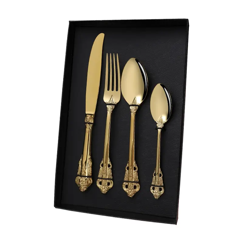 Wholesale Cutlery 4 Piece Set Gift Box Gold Cutlery Set 18/10 Stainless Steel Cutlery Luxury With Case