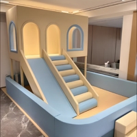 Peralatan Bermain Dalam Ruangan Tema Morandi Khusus Dengan Trampolin Kecil dan Seluncuran Spiral untuk Proyek Taman Kanak-Kanak Kelas Atas