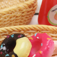 Jouet miniature alimentaire, beignets, ensemble de 7 pièces, mini modèle de panier, salade, sauce tomate, modèle 1:12, maison de poupée