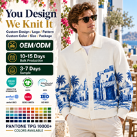 Kardigan Rajut Pria Kustom dengan Motif Pemandangan, Jaket Rajut Berkerah Lengan Panjang, Streetwear Knitwear OEM ODM