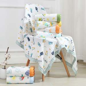 6-Layer Cotton High Density Gauze Edging 110*110 Soft <b>Baby</b> <b>Muslin</b> Blanket with Various Patterns - Product Image 1