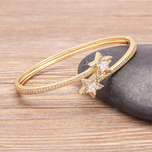 New Design Trendy Fashion Jewelry Star Shape Bangle Gold Color Waterproof Zircon 18K Gold Plated Unisex Gift - Product Image 3