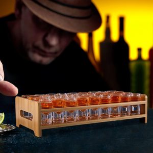 Soporte <span class=keywords><strong>de</strong></span> Bambú Natural para Vasos <span class=keywords><strong>de</strong></span> Chupito, Bandeja para Botellas con 24 Vasos <span class=keywords><strong>de</strong></span> <span class=keywords><strong>Vino</strong></span> para Club, Bar, Fiesta - Product Image 1