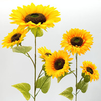 Arreglo Floral de Girasoles Artificiales de Seda de 3 Cabezas para Hogar y Hotel, Decoración de Sala de Estar, Accesorio para Fotos de Boda, Arte Floral