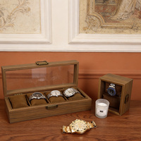 Boîte de rangement et de présentation multifonctionnelle pour 6 montres et 3 montres-brillantes, en bois de noyer foncé avec intérieur en daim
